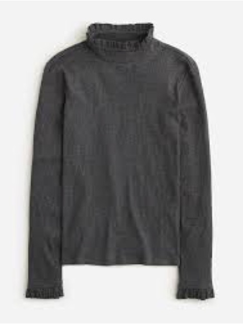 Dark gray J. Crew vintage rib ruffle mockneck shirt. Large. EUC.